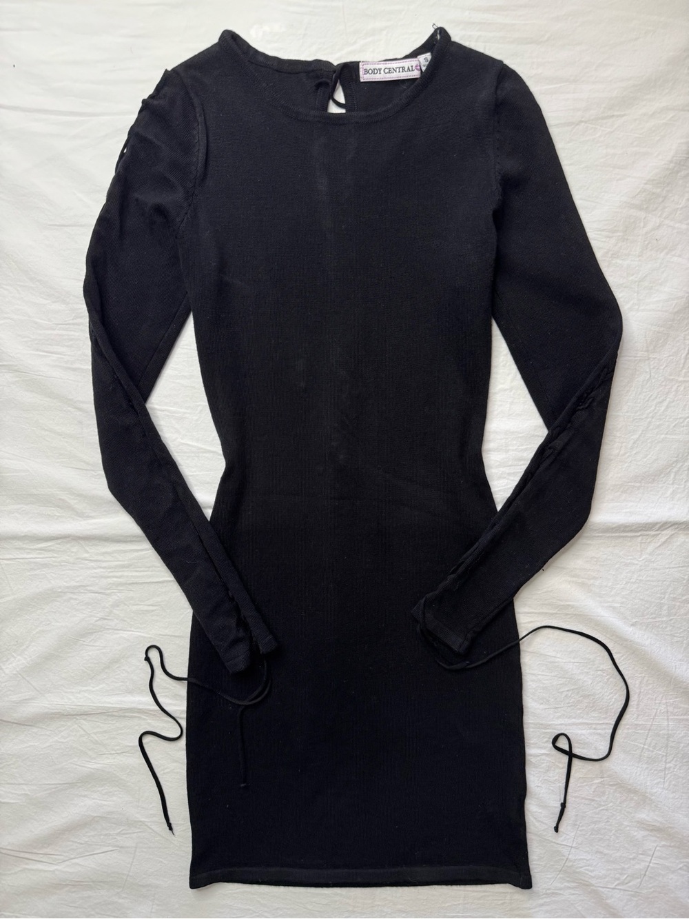 Body Central - Black Long Sleeve Tie-Detail Bodycon Dress